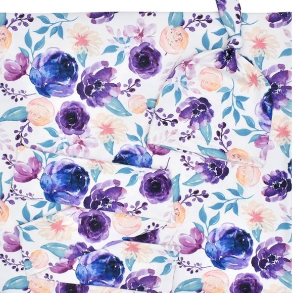 Newborn Baby Swaddle Blanket Beanie hat and headband set - Picture 3 of 10